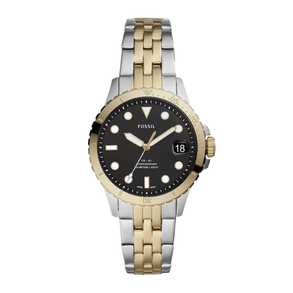 Large black dial woman's fossil watch.