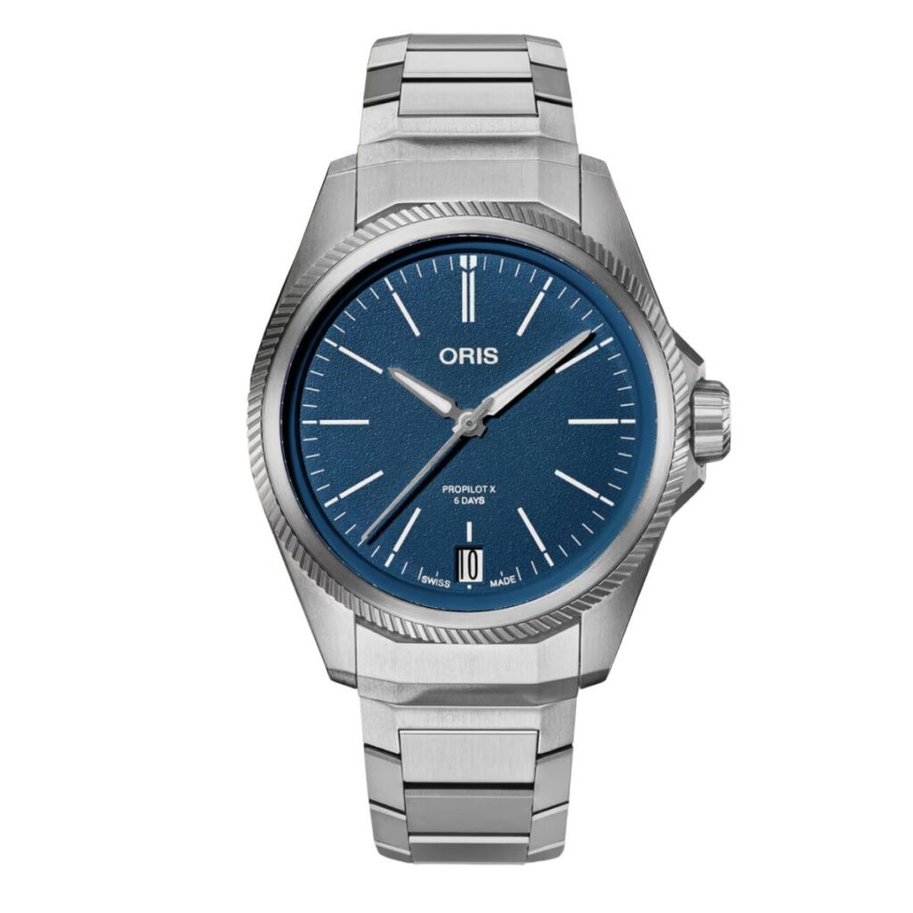 Oris blue dial watch.